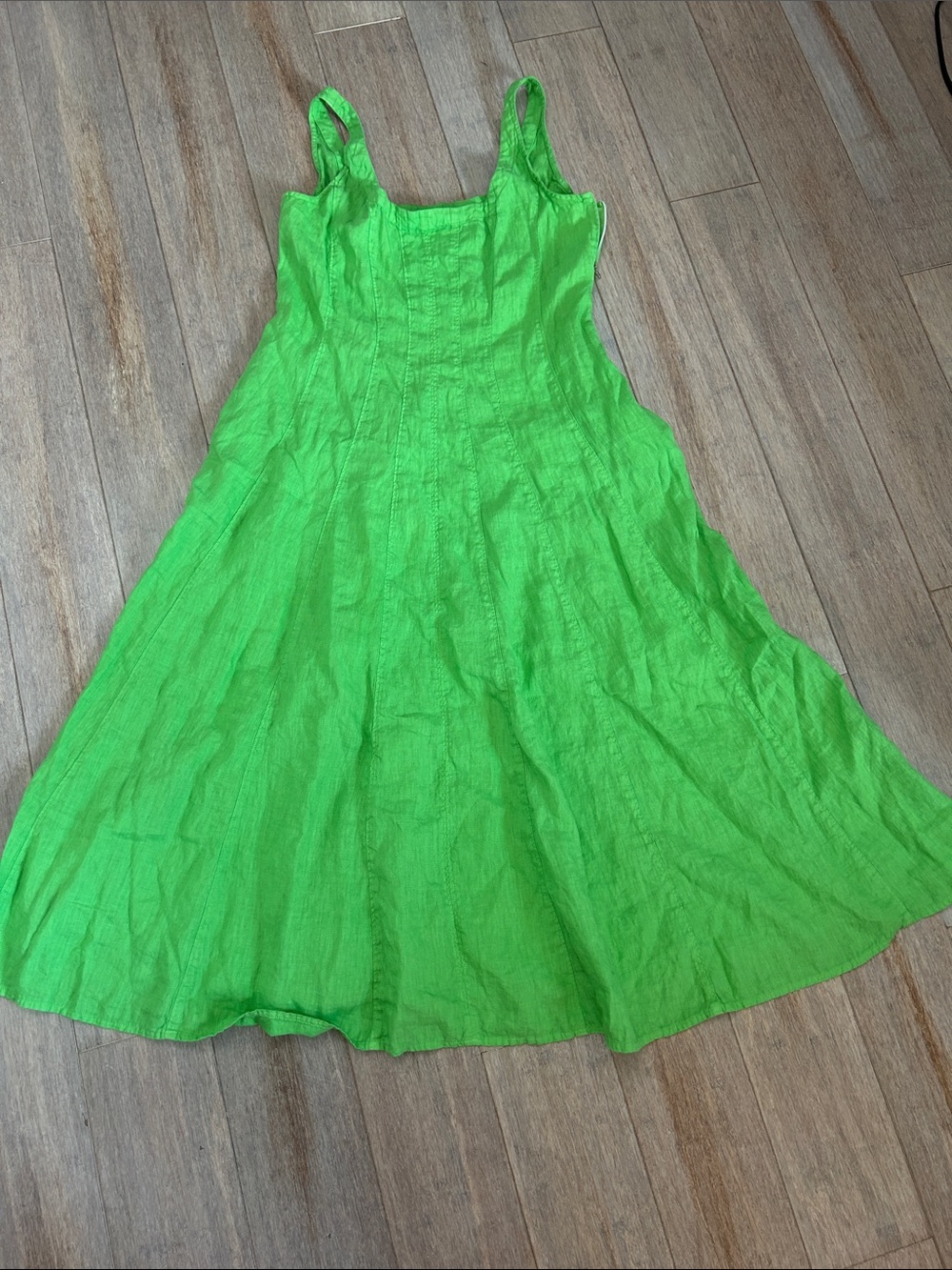 Rosso35 green linen midi dress sz M